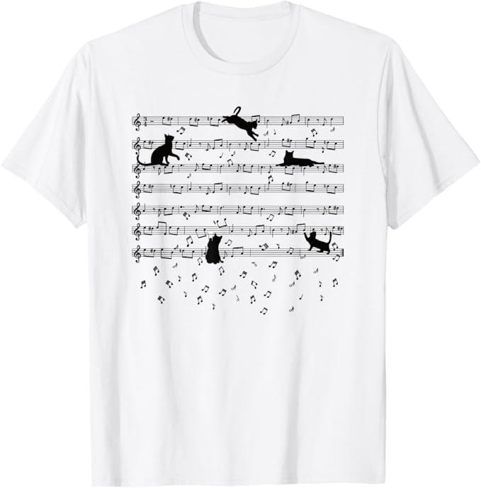 Cute Kitty Playing Music Note Clef Musician Music Cat Lover T-Shirt S