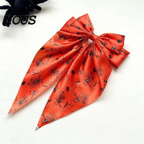 Halloween Hair Clip Silky Satin Bows for Women, Big Ribbon Bow Clips Girls, Decorative Oversized Long Tail Barrettes, Cute Ghost Bat