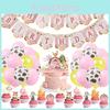 Kit de Decoración de Fiesta Escena de Granja Rosa con Pancarta y Toppers para Tarta Para Cumpleaños Infantiles