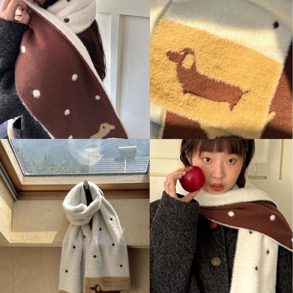 Cute dachshund double-sided plush scarf polka dot autumn and winter scarf warm original scarf