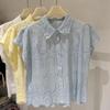 Elegant European Summer Design Sense Small Hollow Out Embroidery  Collar Top Versatile Match Korean Style Loose Fit