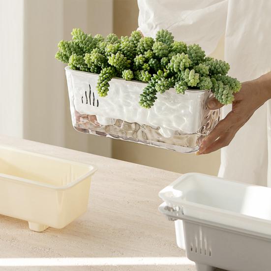 Maceta Transparente de Riego Automático para Plantas de Interior y Exterior Maceta de Plantación con Agujero de Drenaje Depósito Profundo Maceta para Hierbas y Flores con Cuerda de Mecha