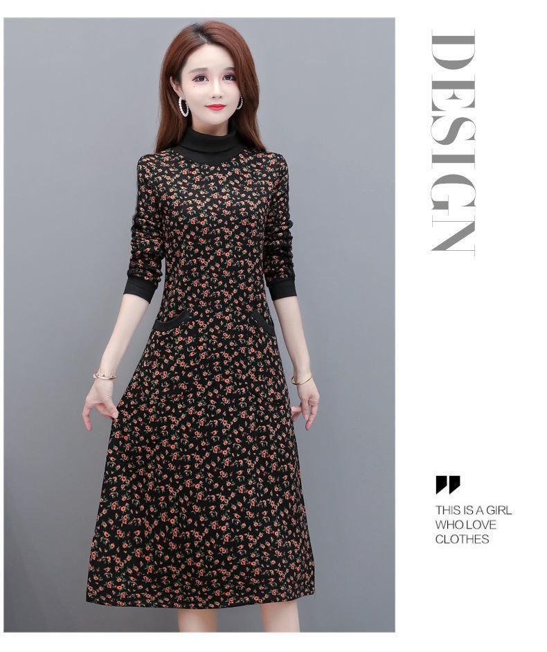 

Женское длинное зимнее платье из бархата с цветочным принтом, высоким воротником и карманами 2XL розовый