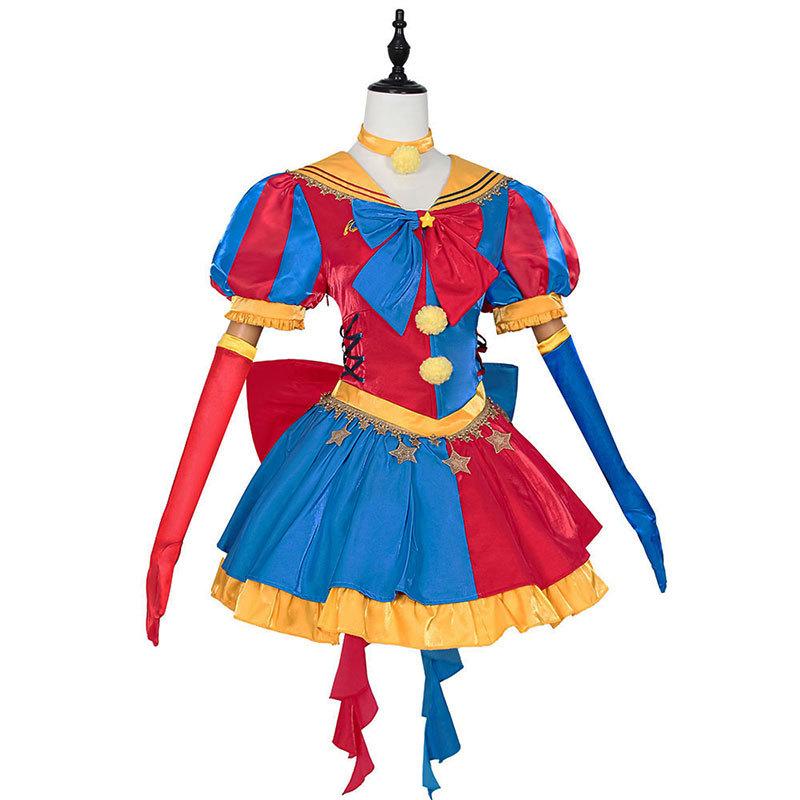 Der Erstaunliche Digitale Zirkus Pomni Lolita Cosplay Kostüm Damen Narren Clown Kleid Komplettes Set Halloween Karneval Kostüm