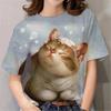 Camiseta para Mujer con Estampado 3D de Gato de Anime de Dibujos Animados, Cuello Redondo, Manga Corta Blanca, Ropa para Mujer, Tops de Verano Casual, Sudadera