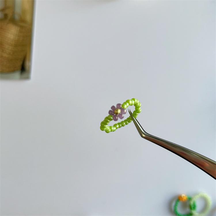 2025 Summer Macaron Color Beaded Flower Ring - Korean Porcelain Women's Jewelry