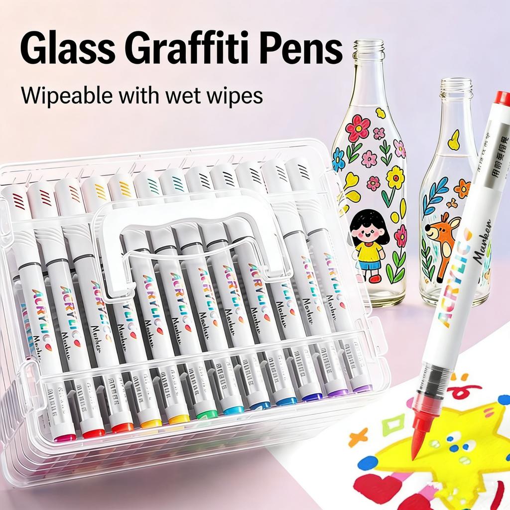 60/48/36/24 Colors Acrylic Color Markers Direct Liquid Paint Marker Pen DIY Drawing with Storage Box School Supplies Stationery