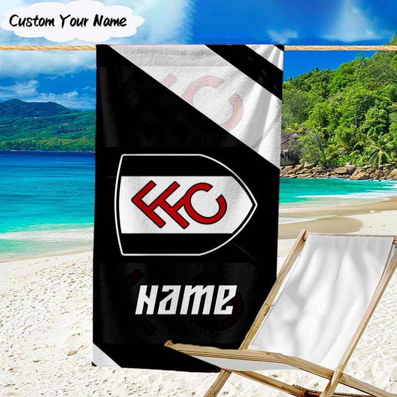 1PC Custom Name Beach Towel Fulham FC Crest Beach Towel, Suitable for Camping, Travel, Beach Accessories, Super Absorbent, Family Gift