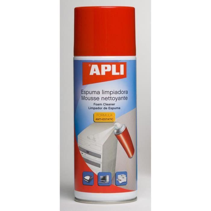 Mousse nettoyante - APLI - 400 ml - Antistatique - Aérosol - Pour surfaces variées