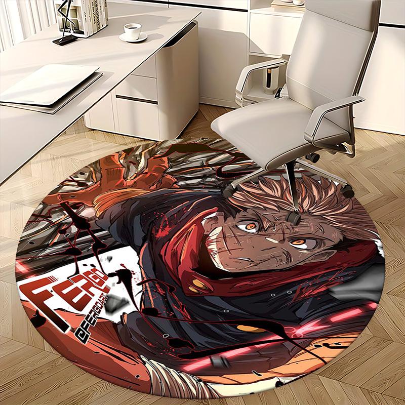 1 Stück Anime-Figur mit „FENGO“-Aufdruck Runder Teppich - Bürostuhlmatte, Rutschfester Teppich für Heimdekoration, Saisonales Geschenk, Geeignet für Büro, Wohnzimmer