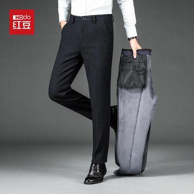 Hodo Men's Plus Velvet High-Waist Straight Casual Trousers