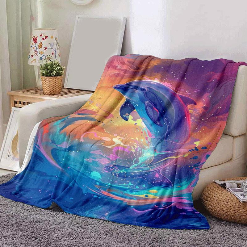 1 Stück Leichtgewichtige Flanelldecke mit Delfin-Aufdruck, Bequeme und Warme Decke, für Camping Sofa Bett und Couch Büro, Geschenk