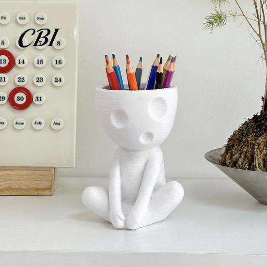 Artistic Pencil Cup for Desk Abstract Character Pen Holder, Resin Sitting Figure Desktop Storage Organizer Office Cup, Multi-functional Makeup Brushes