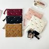 Quilted Design Cosmetic Bag Embroidered Bow Large Capacity Stationery Bag Multifunctional Pen Bag