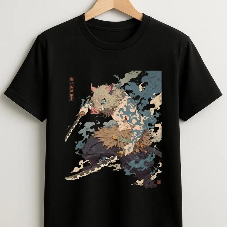 

Demon Slayer Japanese Anime 2026 Summer New100cotton Tshirt Inosuke Hashibira Pattern Unisex Y2K Short Sleeves Loose Shirt -... S разноцветный