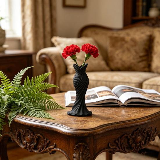 Ornaments with Formal Dress Shape Vase 3D One-Piece Molding Pearlescent Texture Flower Arrangement Ornament for Home Decor