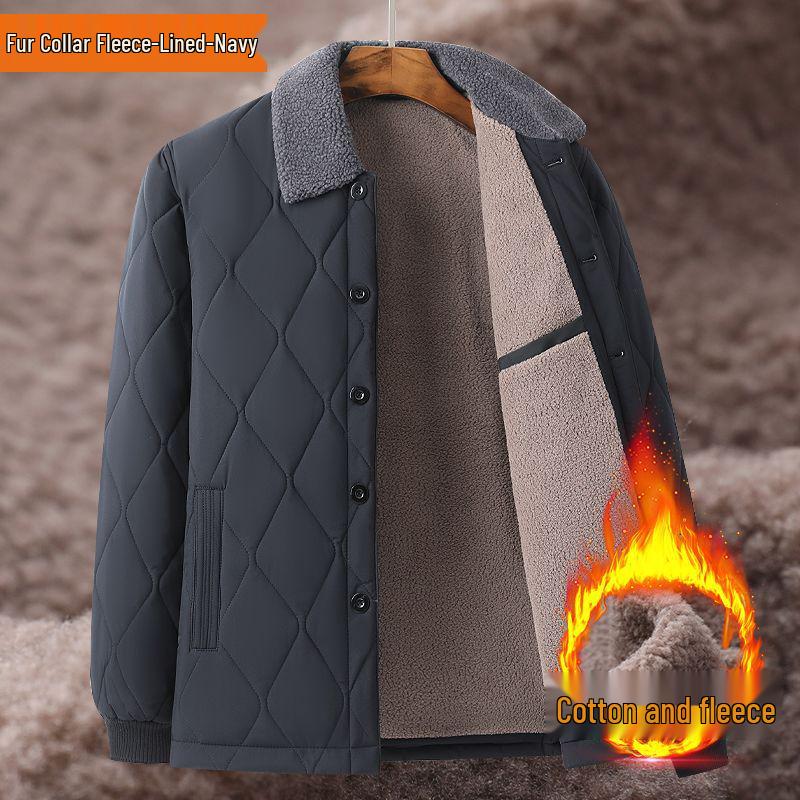 Men's Fleece-Lined Lambswool Coat - Warm, Loose-Fit Winter Jacket for Middle-Aged & Elderly