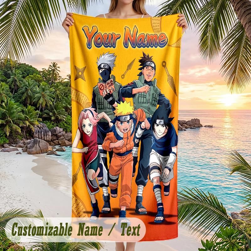 Naruto Beach Towel, Personalized Custom Name Text, Quick Dry Large Absorbent Towel For Beach Pool