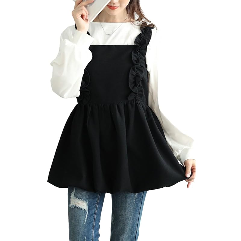 

[Gold Japan] large size ladies tops tunic camisole frills balloon peplum stretch gather layered spring summer jp531 5L black