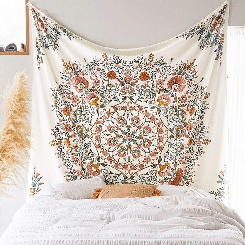Polyester Boho Mandala Floral Tapestry, Bohemian Aesthetic Wall Hanging, Bedroom Living Room Home Decor, Gift
