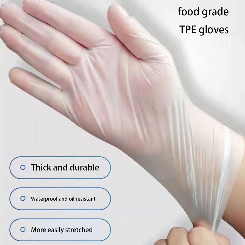100 guantes desechables de TPE, sin polvo ni látex, aptos para limpieza de cocina y baño.