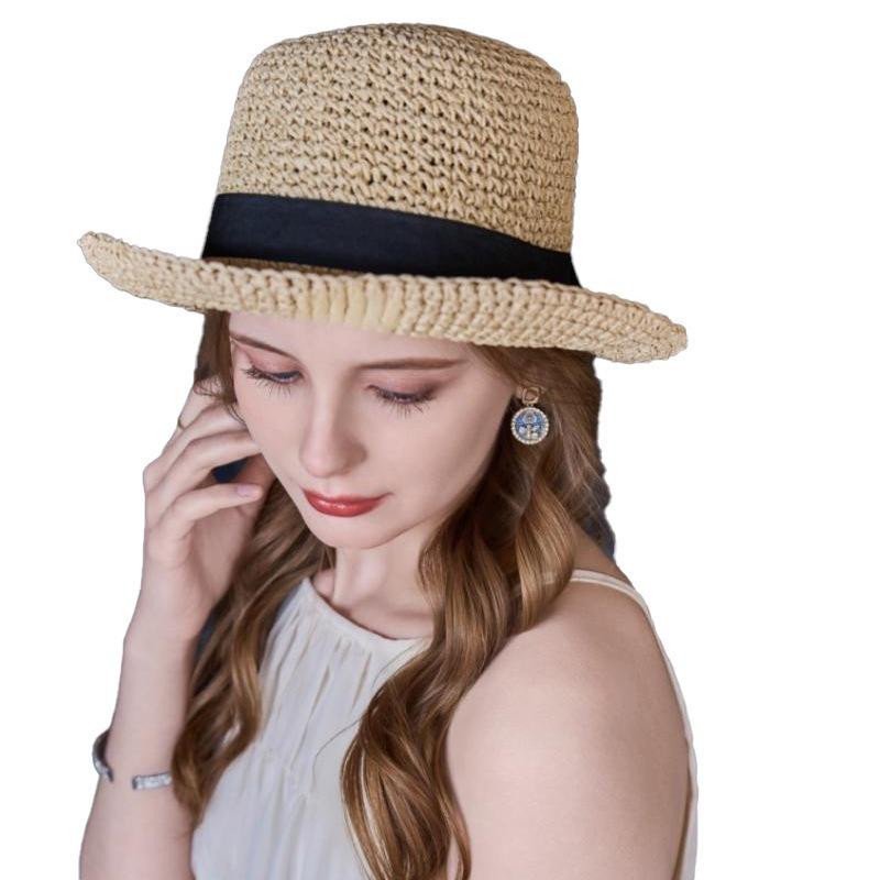 Summer bow woven hollow breathable hat sun hat women's sun protection versatile beach straw woven basin hat
