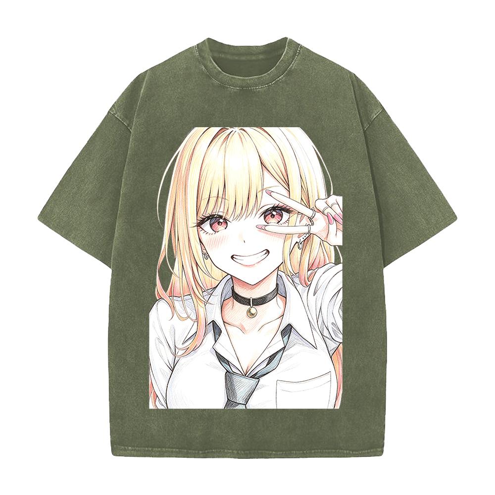 Kitagawa Marin Print T-shirt Anime My Dress Up Darling Clothing Men Women Cotton Tshirts Vintage Washed T Shirt Loose Streetwear