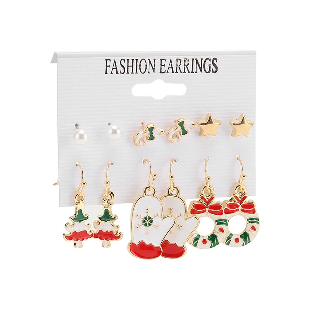 6 Pair Christmas Earrings Set for Girls Fashionable Lightweight Alloy Christmas Tree Earrings for