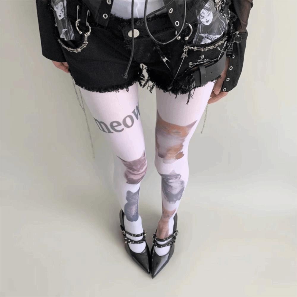 Süße atmungsaktive Katzen-Strumpfhosen Harajuku Streetwear Verstellbare lange Socken Y2K Rollenspiel-Socken Cosplay