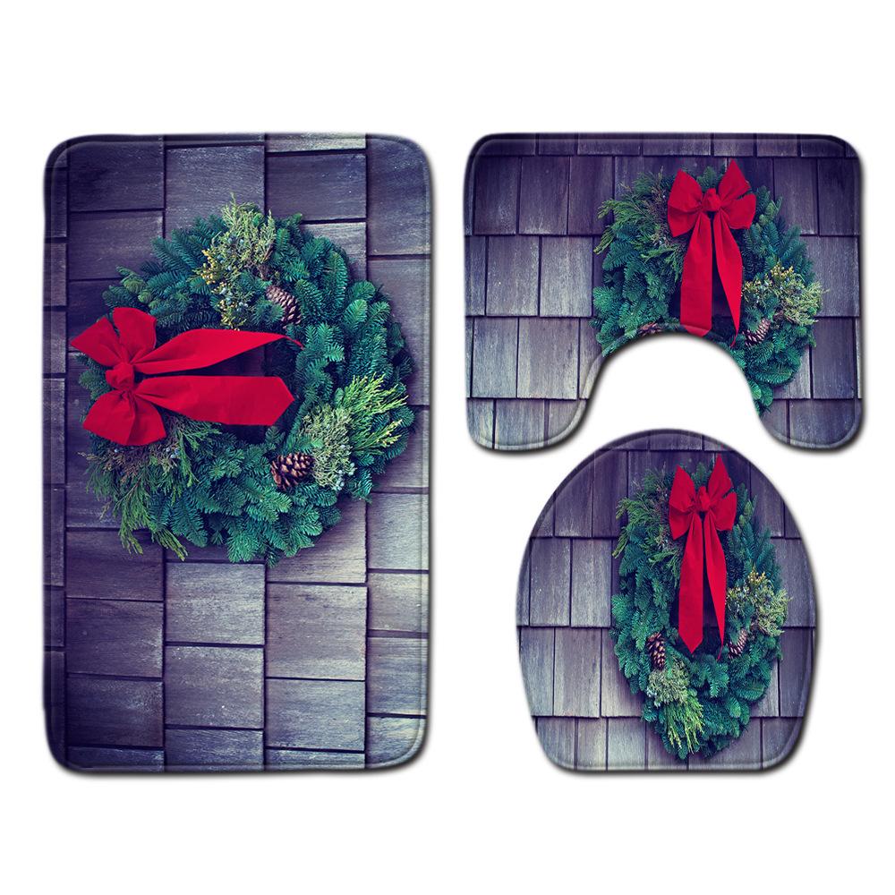 Christmas Bathroom Floor Mat Toilet Three-Piece Set