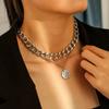 Punk Style Hip Hop Double Layer Thick Chain Choker Necklace Fashionretro Coin Pendant Necklace