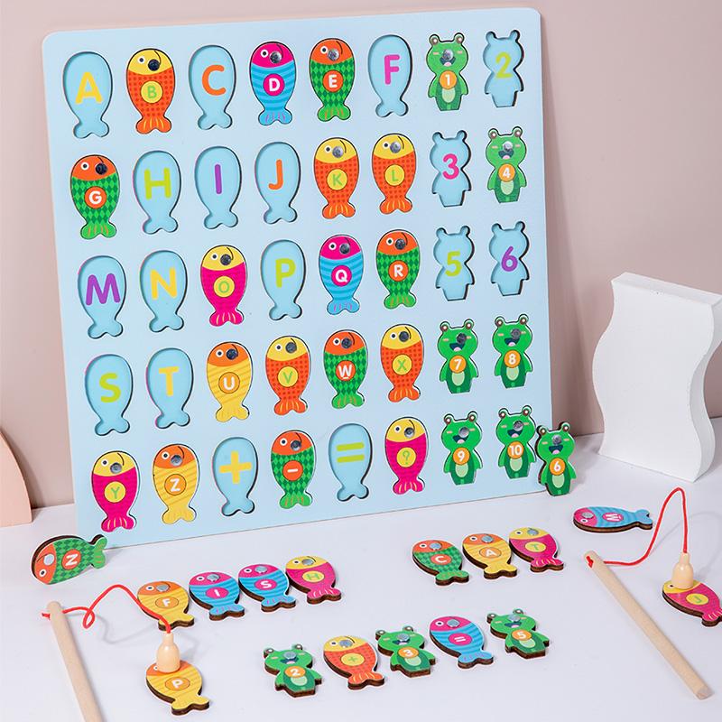 Magnetic Wooden Montessori Multifunctional Matching Board Digital Alphabet Cognition Puzzle Preschool Learning Educational Toys