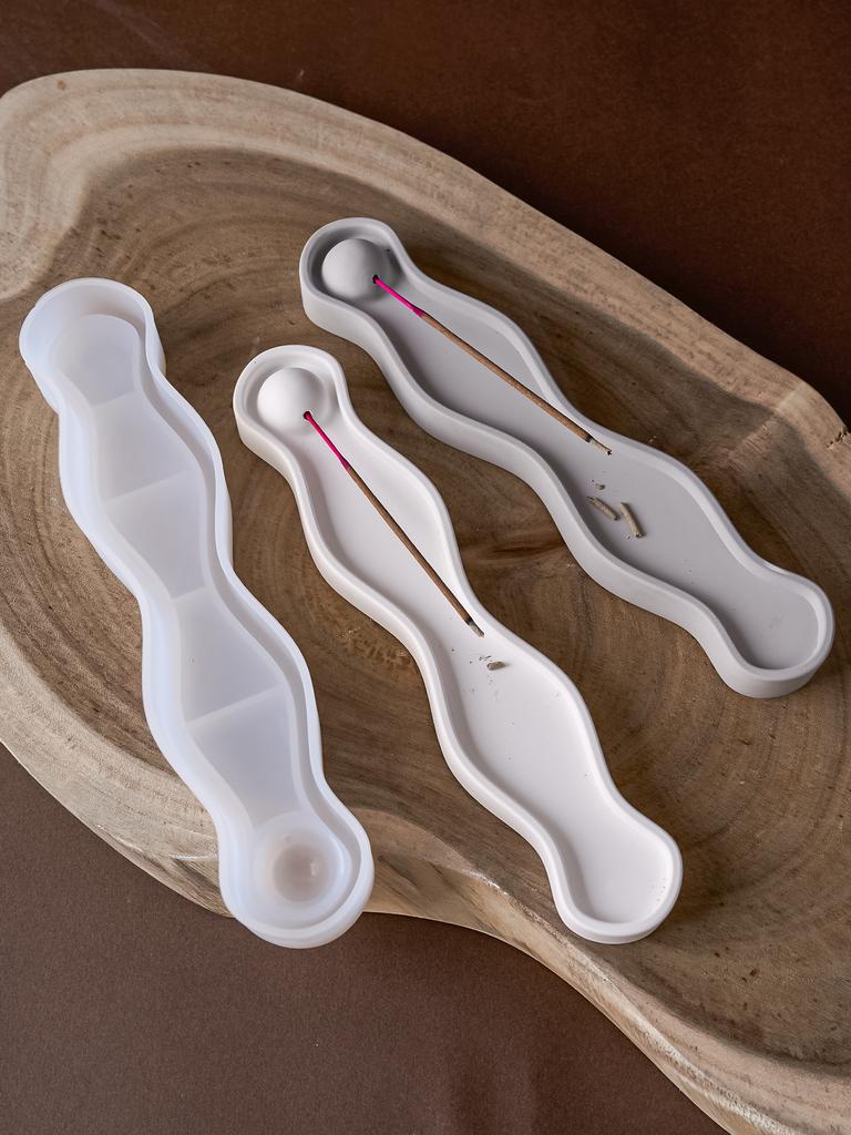 DIY Wave Long Incense Insert Tray Silicone Mold DIY Gypsum Plaster Incense Holder Tray Cement Concrete Clay Molds Home Decor