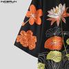 INCERUN Cămăși Topuri Bărbați Casual Largi cu Rever Mânecă Scurtă Imprimeu Floral Supradimensionate