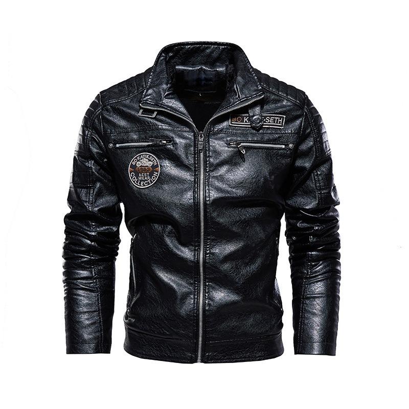 Fashion Casual Men's Leather Jacket Pu Leather Jacket European American Biker Clothing Fleece-lined Jacket