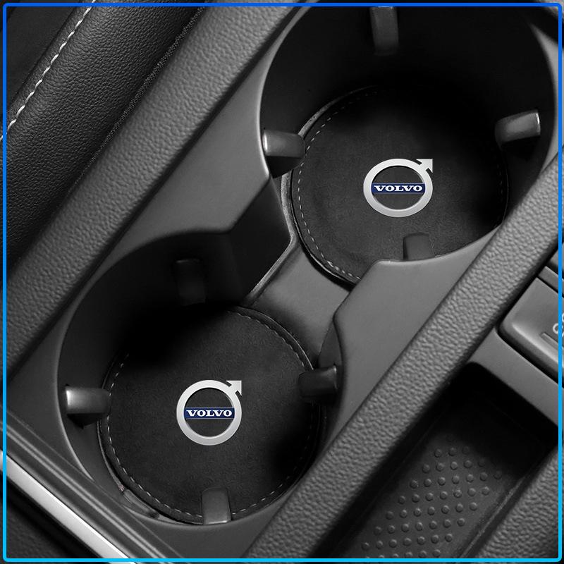 PU Leather Slot Non-slip Coaster Mat Car Cup Holder Pad For Volvo 240 C70 S40 S50 S60 S70 S80 S90 V40 V50 V60 V90 XC40 XC60 XC90 Vnl Truck