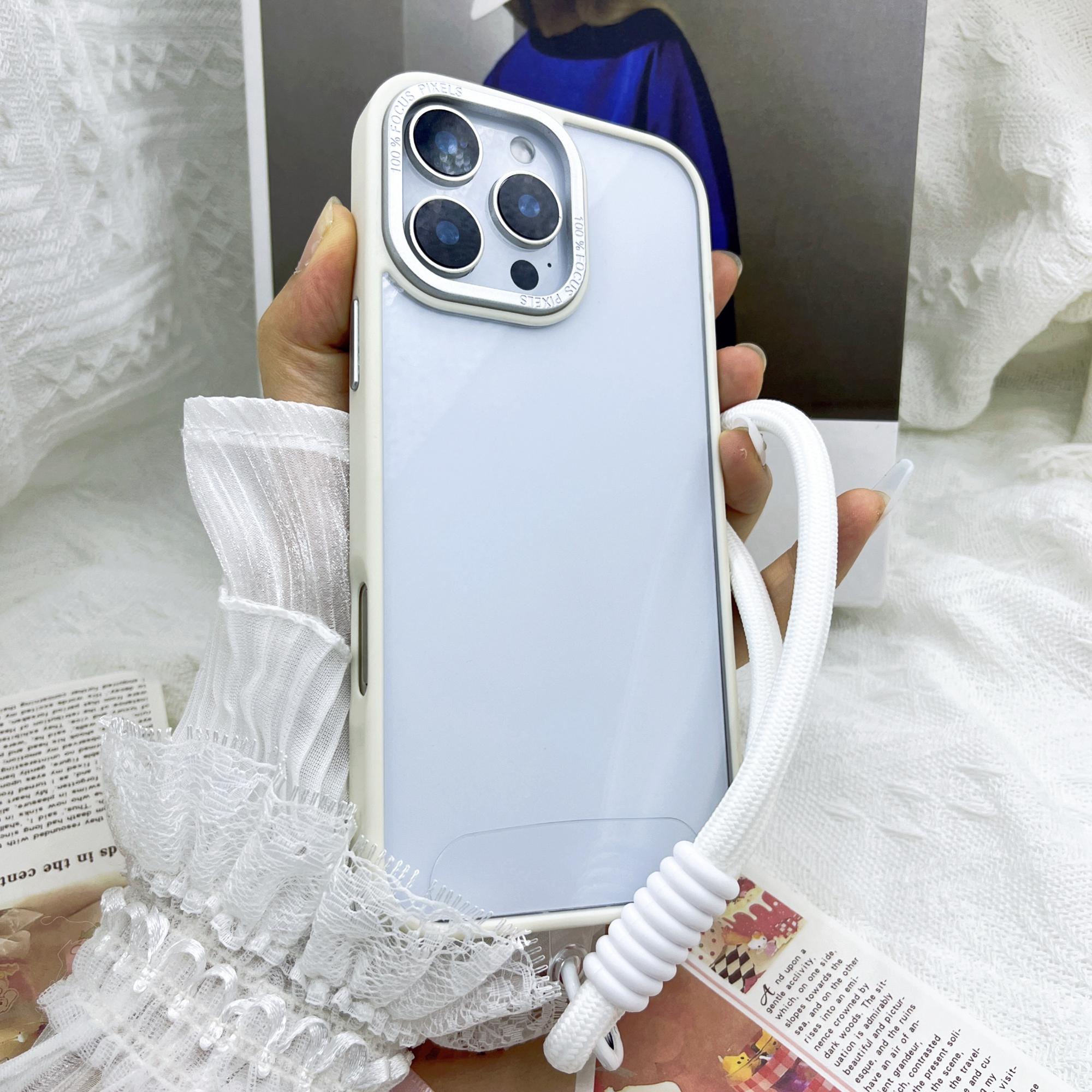 

For iPhone 16 Pro Case Skin-Touch TPU+PC Clear Phone Back Cover with Wrist Strap Antique White