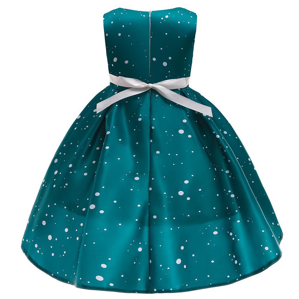 Girls Christmas Princess Dress with Santa Snowflake Print - Holiday Party Dress
