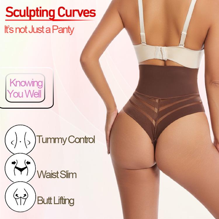 Women's High-Waisted Mesh Thong Shapewear with Tummy Control and Butt Lift