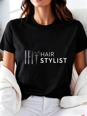 Funny Y2k Casual Style Unisexs Tshirt Hair Stylist Print Round Neck Loose Short Sleeve Everyday Wear Tops Tee Female Tshirt