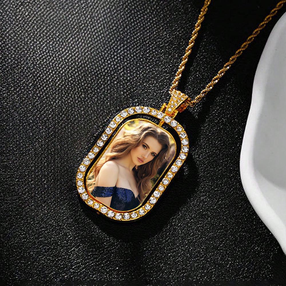 European Hip Hop Personalized Round Photo Men's Necklace