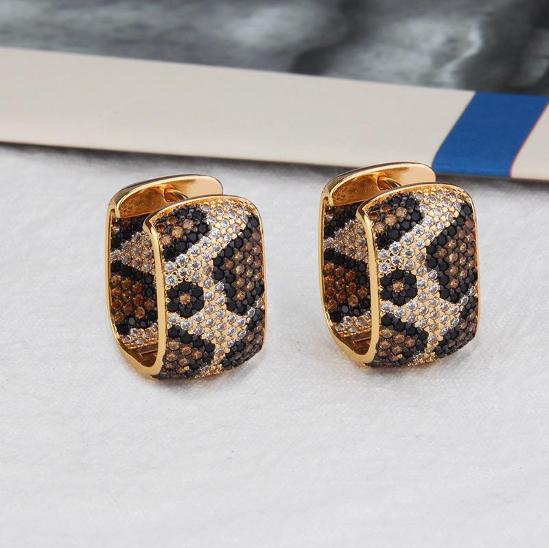 Gold-Plated Leopard Print Zircon Hoop Earrings: Fashionable European & American Style Multi-Design Studs