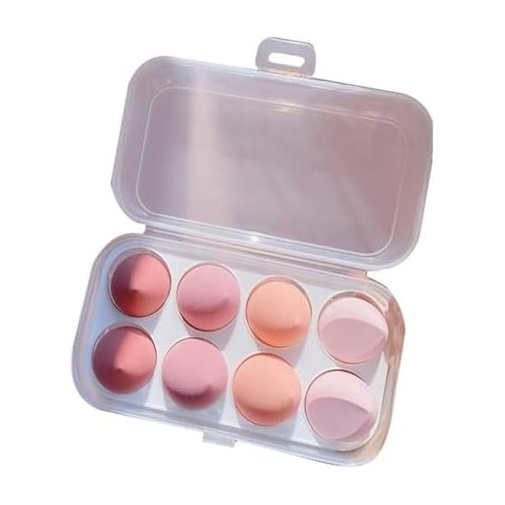 Makeup Sponge Set of 8, Multifunctional Cosmetic Puff, Foundation, Wet and Dry, Diagonal Cut Makeup Puff, Wet Puff and Dry Puff, Beauty Egg (Pink)