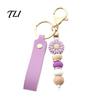 Anti Oxidation Metal Keychain Silicone Flower with Faux Leather Wristlet, Car Key Holder Ring Pendant, Handbag Backpack Charm Wood Beads Aesthetic
