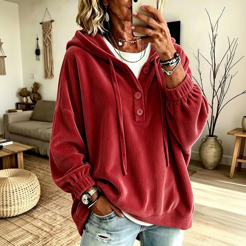Women's Relaxed Fit Corduroy Half-Button Casual Top
