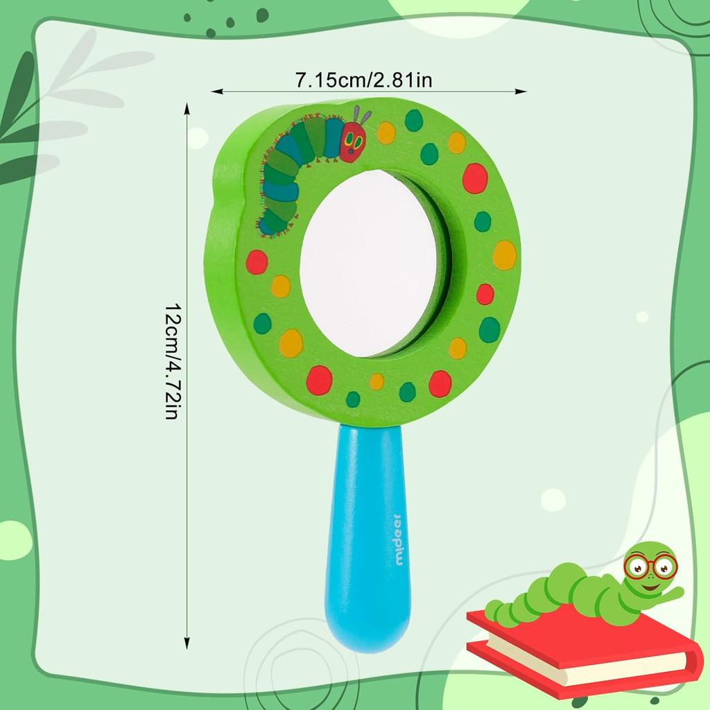 Kaisibum Children's Magnifying Glass Outdoor Wooden Magnifier Children's Cartoon Caterpillar Hand Magnifier for Home School Outdoor Garden Tool