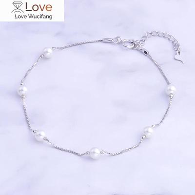 100 %925 Sterling Silver 4 .3mm White Shell Pearl Beads Wrist Bracelet For Women Kids Fashion Jewelry Female Bangles