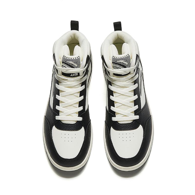 Anta Little Zero Sense Panda Comfortable Versatile Non-Slip Wear-Resistant Lightweight Increased Height Mid-Top Skate Shoes 912448084-4