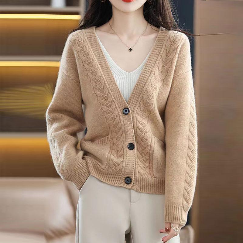 

Свитер, кашемировый кардиган, женский 2023, зимний однотонный свободный свитер с v-образным вырезом и длинными рукавами, наружный слой, вязаный свитер, кардиган, женские топы