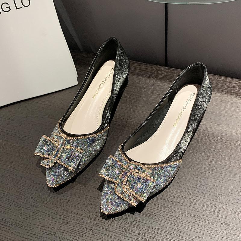 French pointed single shoes women's 2025 spring and autumn new shallow mouth rhinestone fairy shoes gentle thick heel one pedal bridesmaid shoes